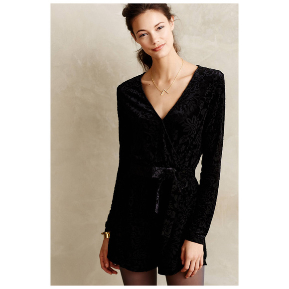 Anthropologie Saylor Black Velvet Elegant Romper - Picture 1 of 3